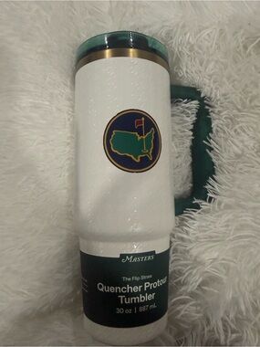 Stanley Masters White Tumbler with Green Handle and Gold Trim 30 oz